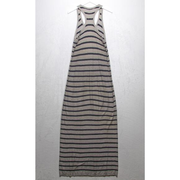 VINCE Sweater Knit Racerback Maxi Dress Striped Cotton Black Taupe Sz M - Picture 4 of 7